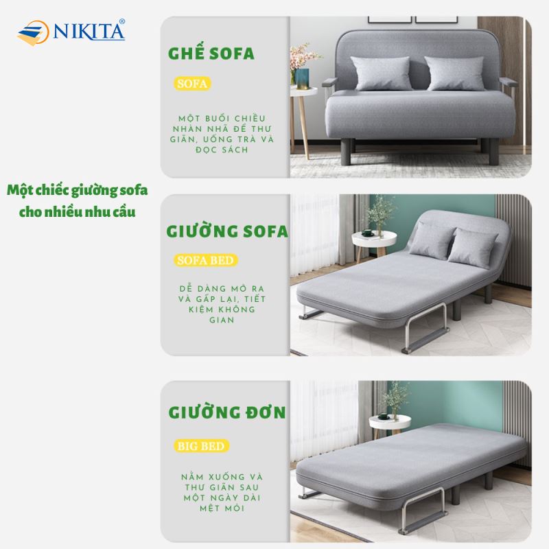 Sofa - Giường xếp 2 in 1 màu xám 