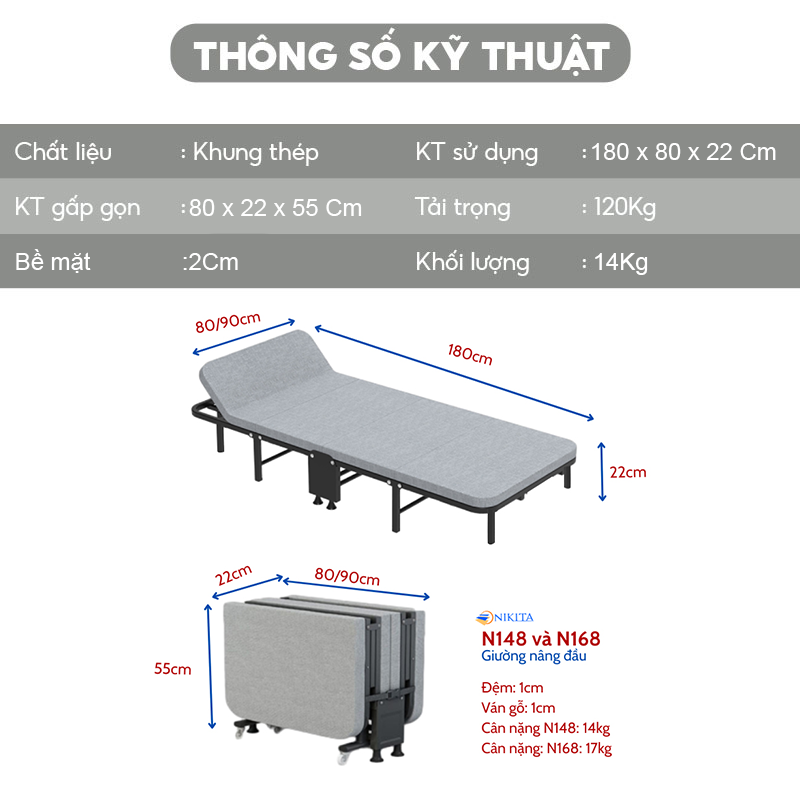 Giường gấp 4 khúc mẫu mới NKT-168