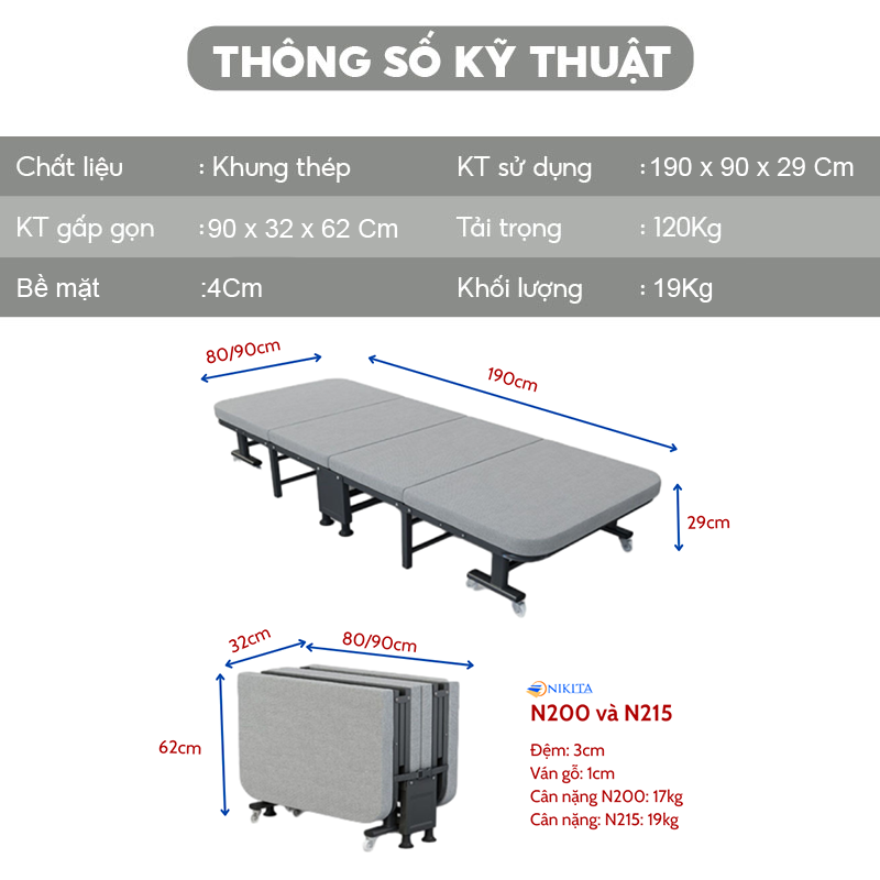 Giường gấp 4 mẫu mới NKT-232